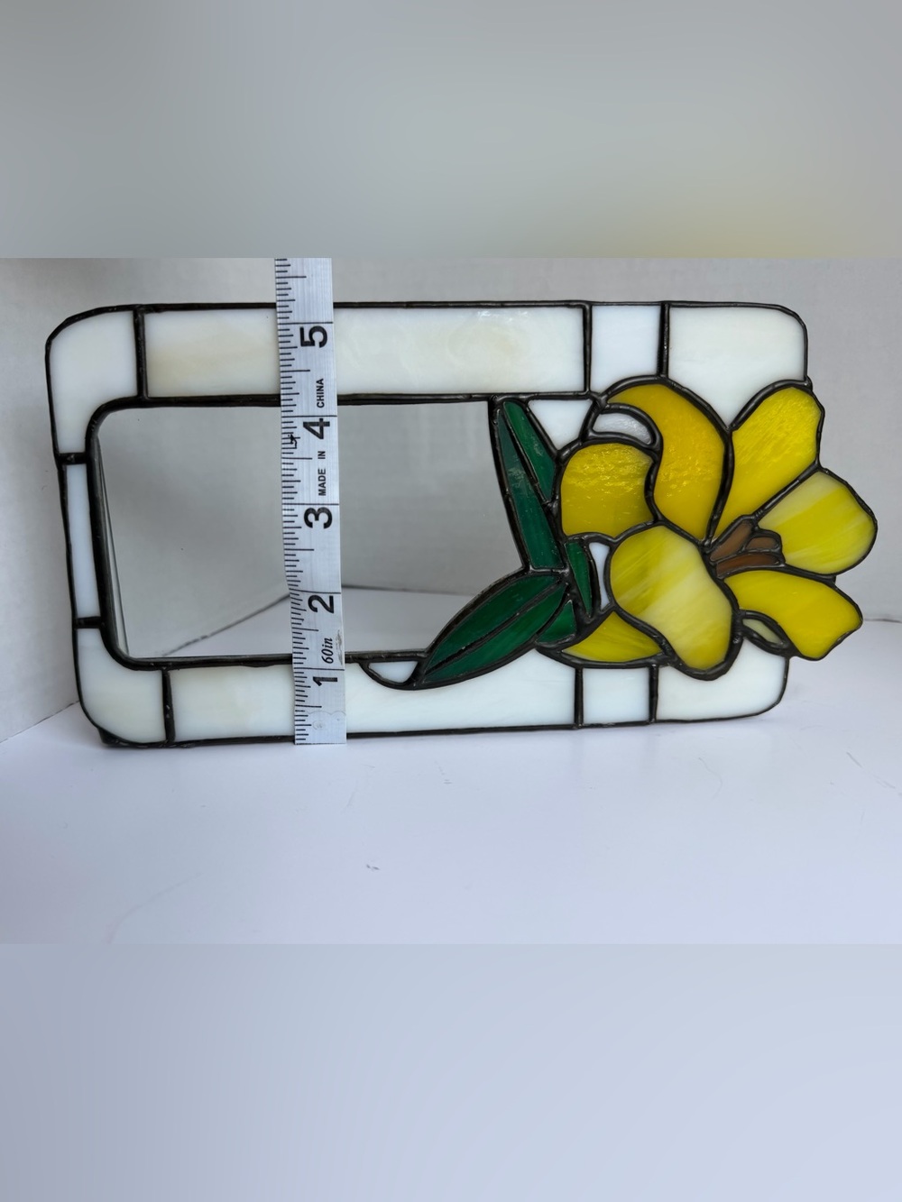 Stained Glass Tiffany Style Photo Frame 3x5 Lily Flower Floral White Yellow Vtg - Picture 10 of 13